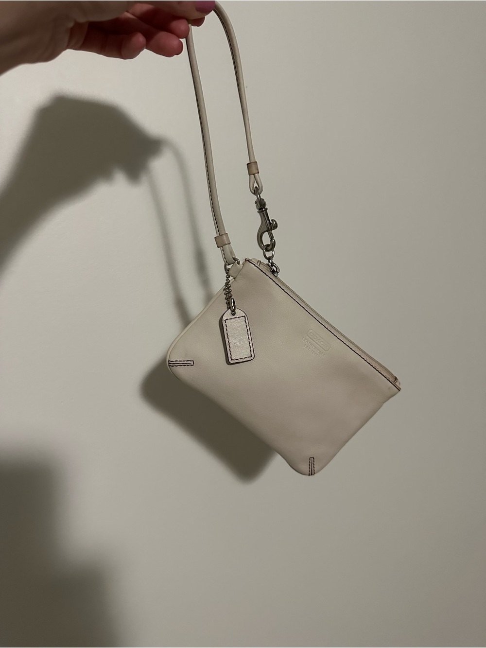 Coach Leather Wristlet in Light Cream